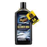 Meguiar's Marine/RV Once Step Wax bottle close-up for easy fiberglass cleaning and protection.