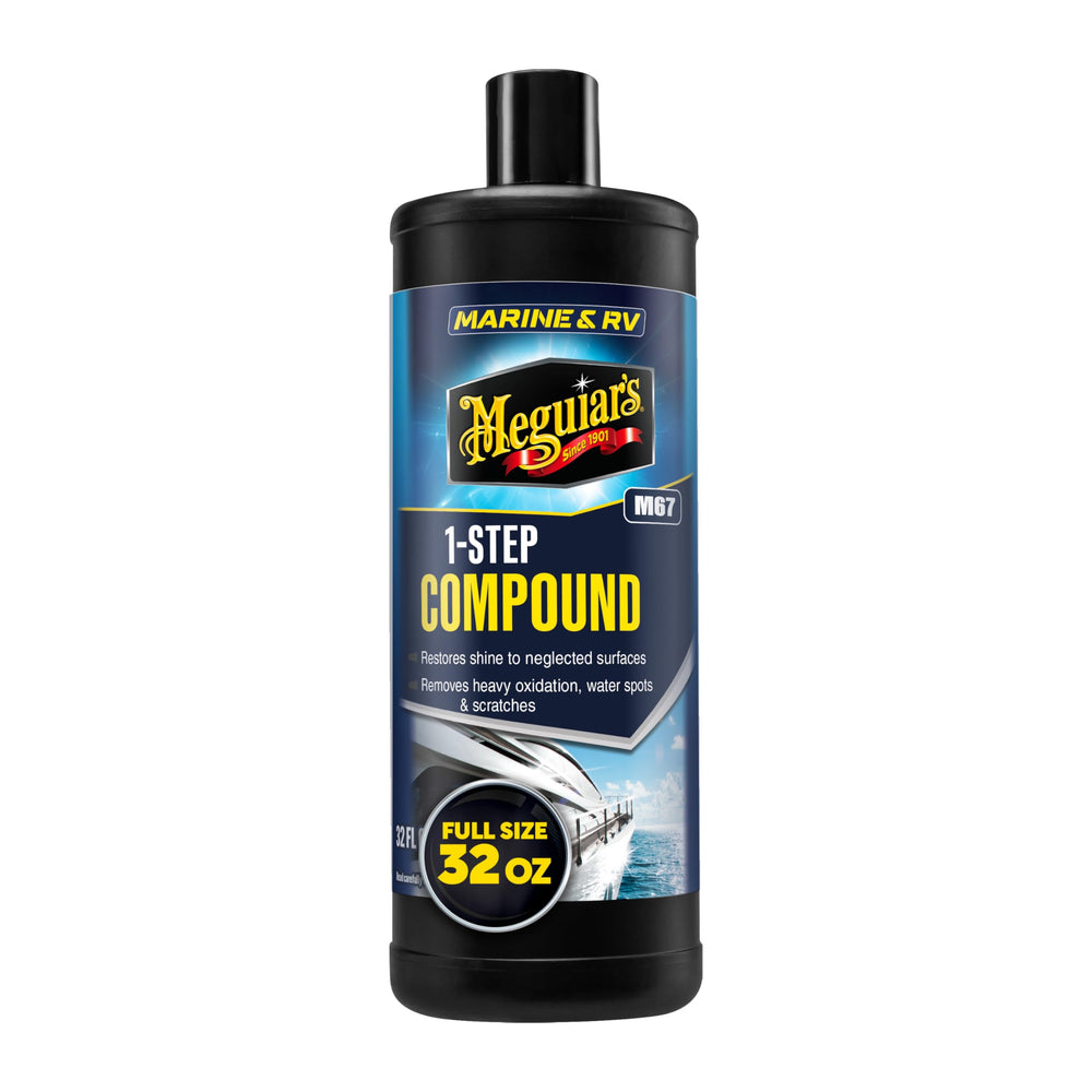 Meguiar's Marine/RV One Step Compound reduces scratches and stains on fiberglass.