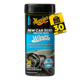 Meguiar's New Car Scent Protectant Wipes pack shot highlights 25 large wipes for all interior surfaces