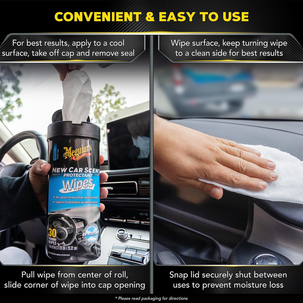 Meguiar's New Car Scent Protectant Wipes plastic surfaces provide satin finish and protection