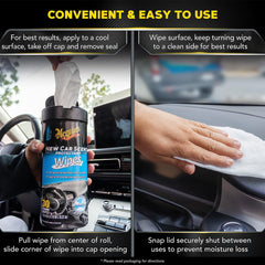 Meguiar's New Car Scent Protectant Wipes plastic surfaces provide satin finish and protection