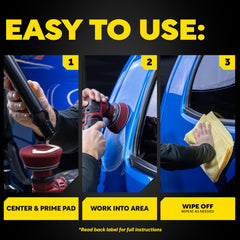 Meguiar's pad mounted on a rotary polisher during use.