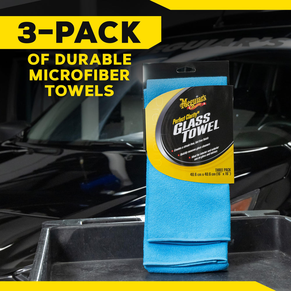Mirrors and windows free from smudges using Meguiar's glass towels.