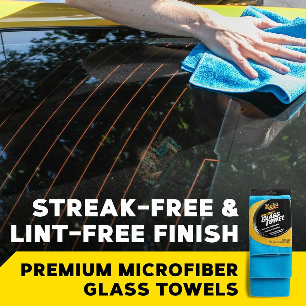 Demonstration of streak-free results on interior and exterior glass with Meguiar's towels.