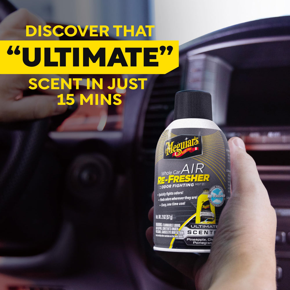 Meguiar's Premium scent air freshener delivers a refined cabin aroma.