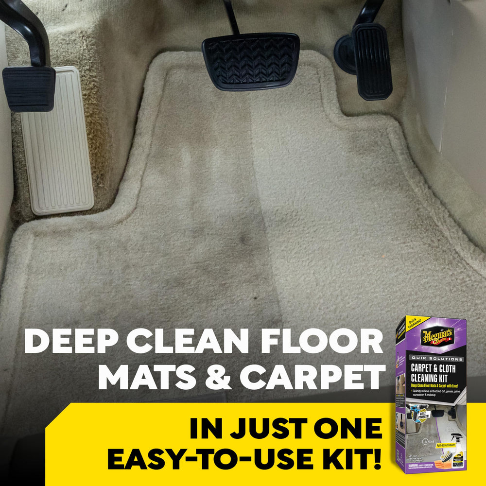 Meguiar's Quik Solutions drill attachment enabling fast, drill-powered interior cleaning.