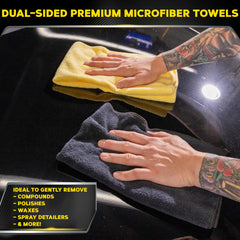 Meguiar's Supreme Shine towel absorbency test highlights quick product pickup.