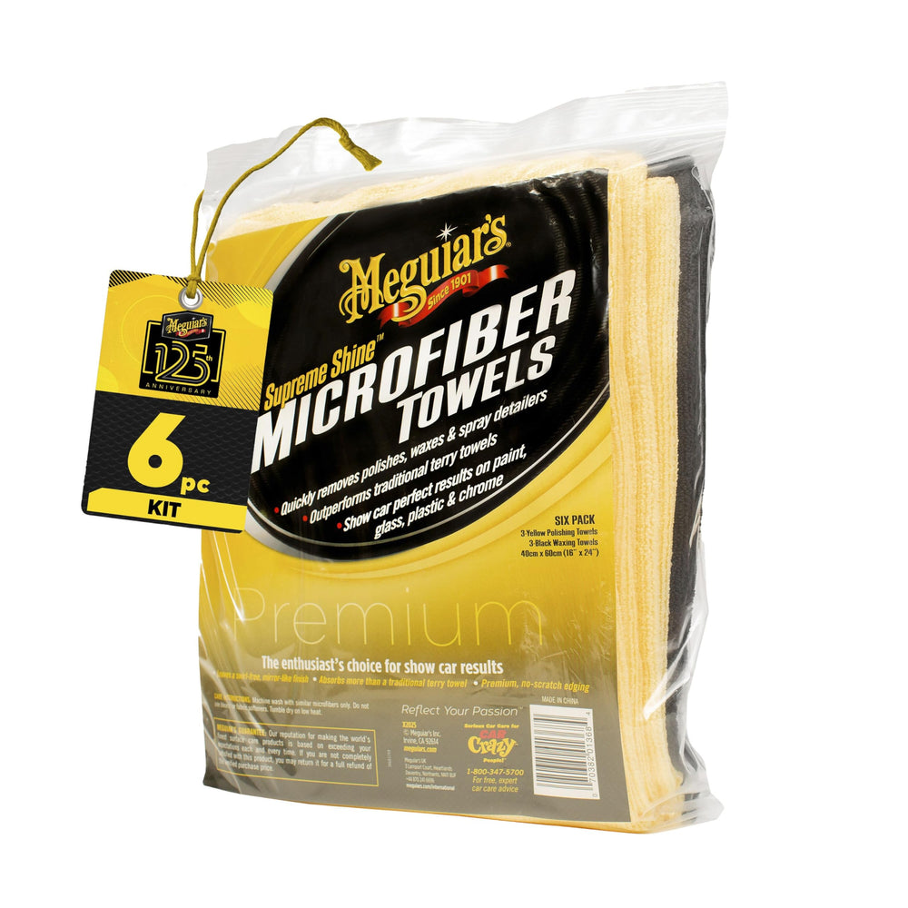 Meguiar's Supreme Shine towel pile close-up shows plush fibers for swirl-free finish.