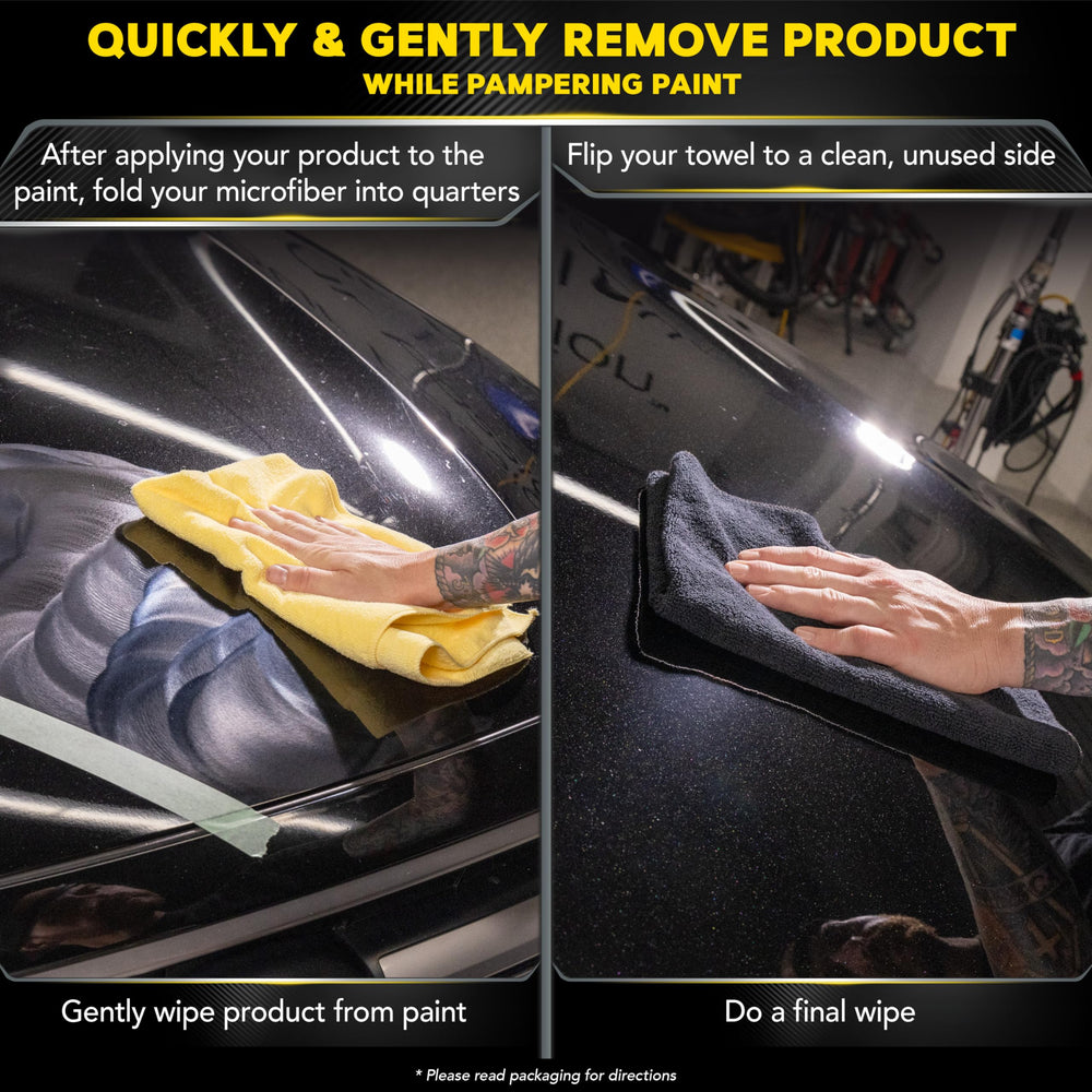 Meguiar's Supreme Shine towel edge design prevents scratching during detail work.
