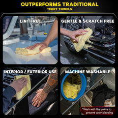 Meguiar's Supreme Shine towel swirl-free finish on paint, glass, chrome.