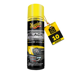 Meguiar's Ultimate Black bottle pours to restore exterior trim darkness.