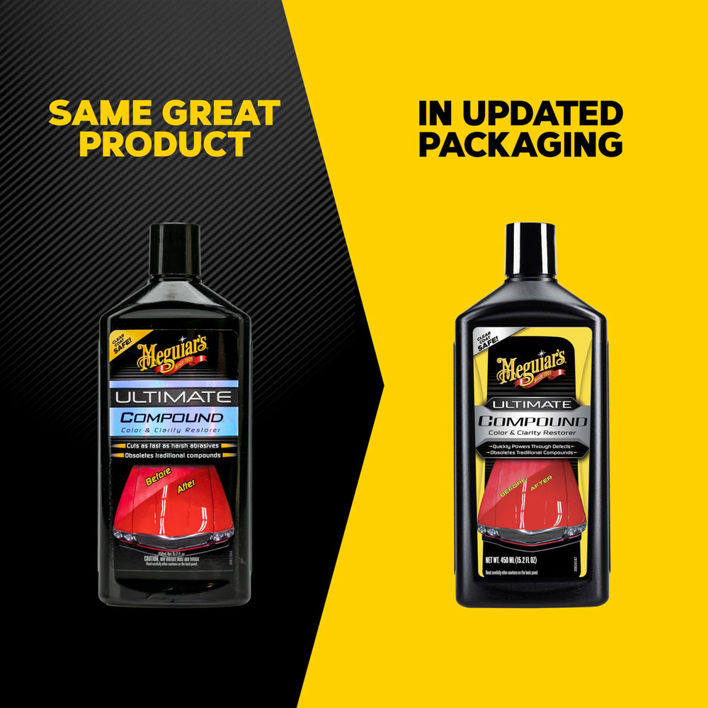 Meguiar's Ultimate Compound swirl removal in action with smooth, glossy results.