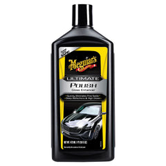 Meguiar's Ultimate Polish bottle pour preps for deep reflections before waxing.