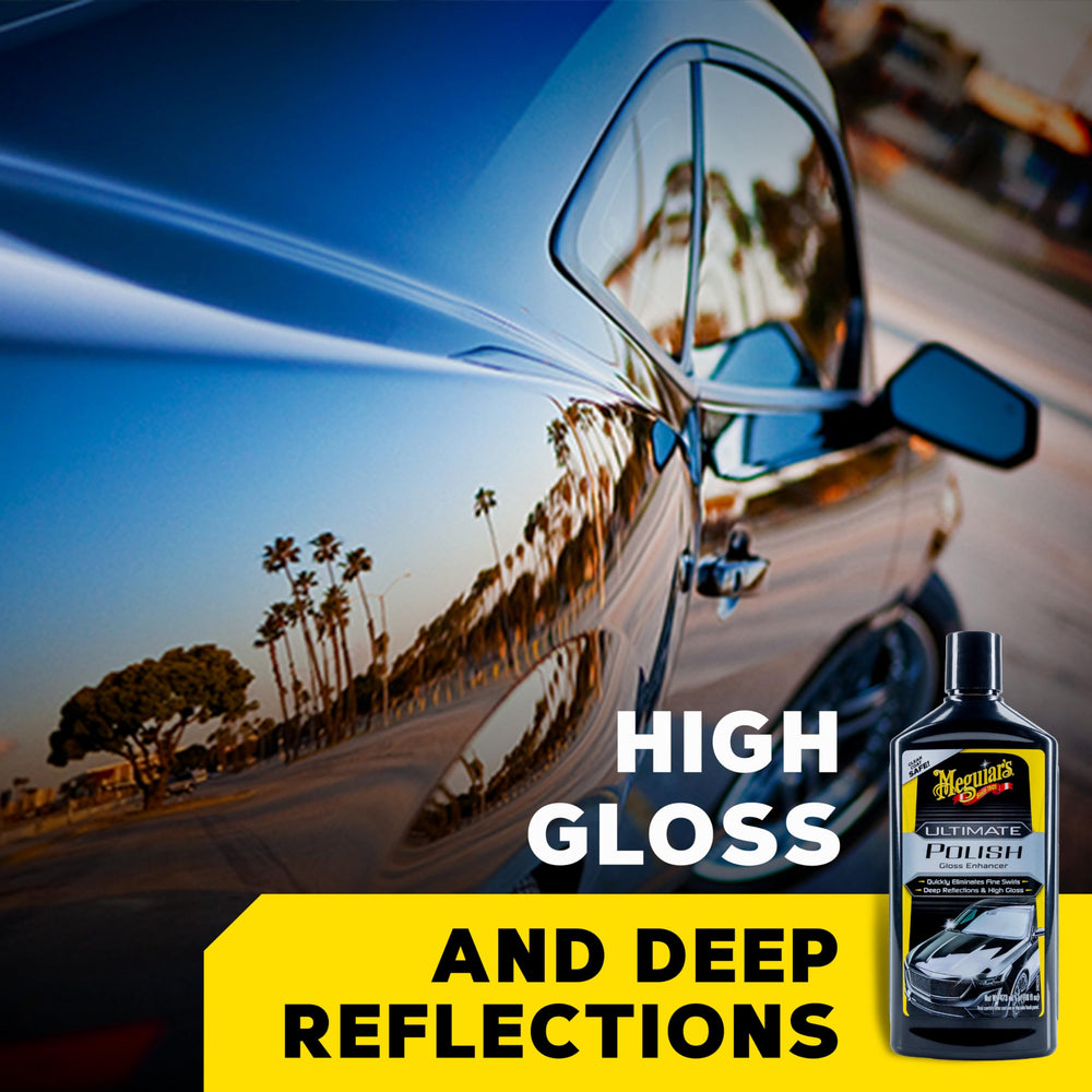 Meguiar's Ultimate Polish swirl removal close-up shows improved clarity and color depth.