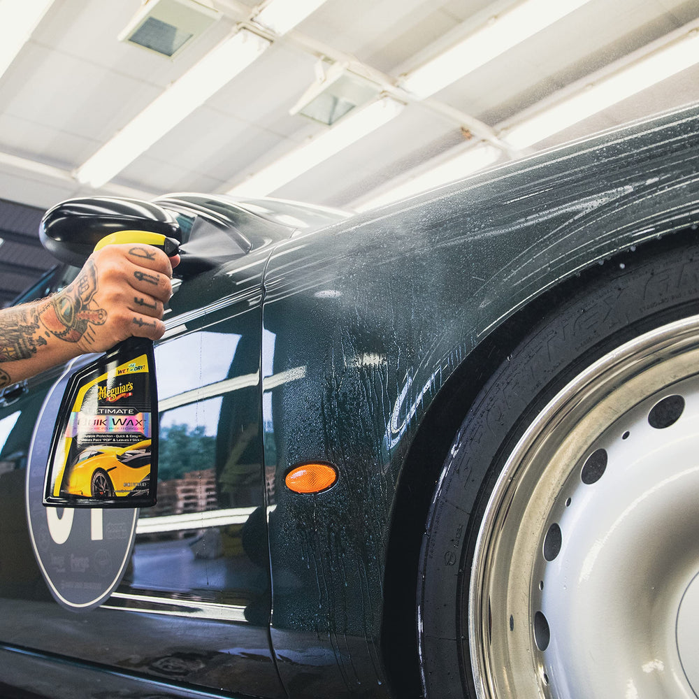 Meguiar's Ultimate Quik Spray Wax beads water for weeks of protection.