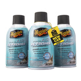 Meguiar's Whole Car Air Refresher bottle ready to tackle interior odors.