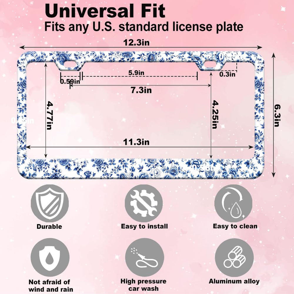 Meigfedam blue floral license frame adds feminine style while protecting your plate edges.