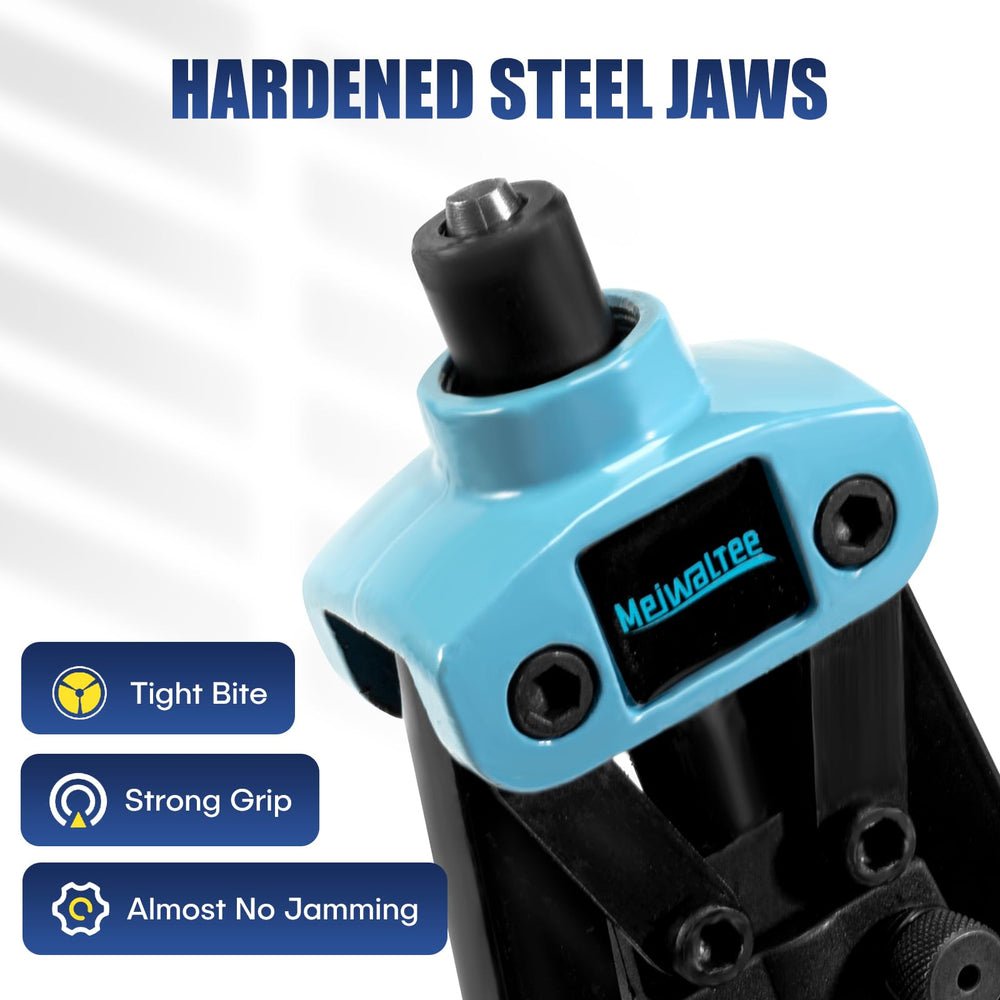 Meiwaltee rivet gun built-in collection bottle keeps used mandrels contained.