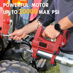 Mellif grease gun with LED light illuminates dark work areas.