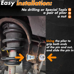 MEMOEO camber pins on vehicle suspension illustrating alignment range