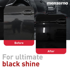 Menzerna Black Gloss & Protect before and after surface comparison showing depth