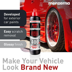 Menzerna Heavy Cut Compound 400 applied to car surface demonstrating defect removal.
