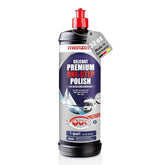 Menzerna Premium One Step Gelcoat Polish bottle delivers a glossy marine finish.