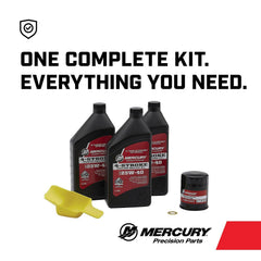 Mercury 25W-40 marine oil bottle with advanced anti-wear additives