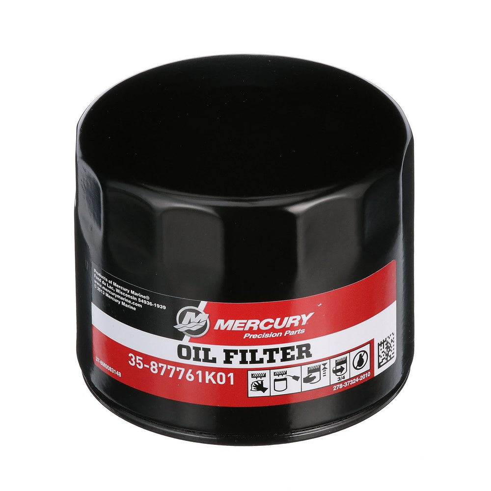 Mercury Quicksilver 4-Stroke oil filter front view with easy screw-on replacement