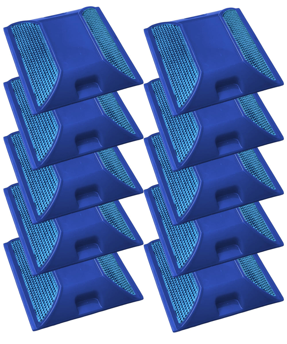 Merhoff and Larkin blue road reflectors, 4x4 inch, for night visibility on pavement.