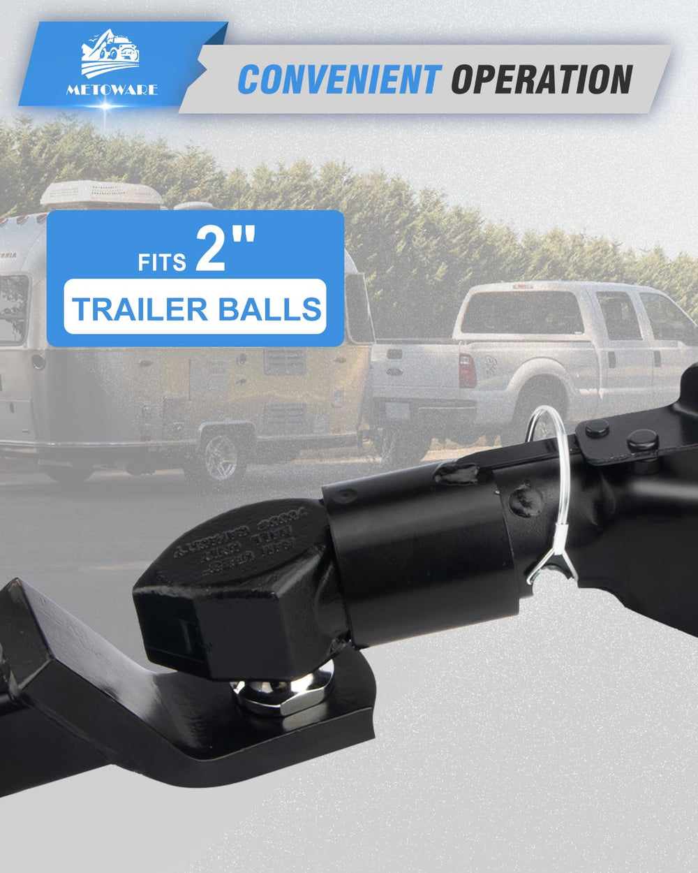 METOWARE 2in A-Frame Coupler installed on trailer tongue enabling quick hookup