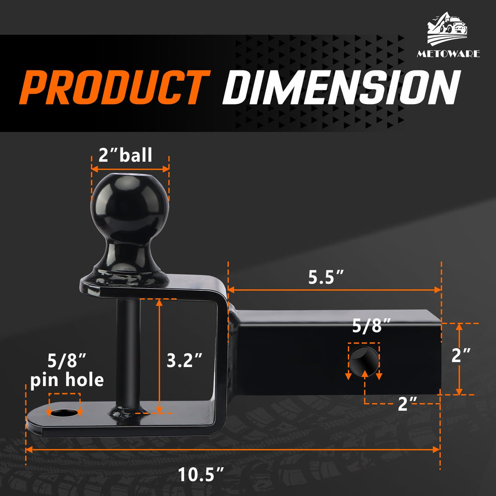 METOWARE 2-inch hitch shank ready for a universal-fit connector