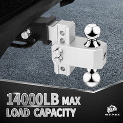 METOWARE 4-inch drop-rise hitch demonstrates easy height adjustment for level towing.
