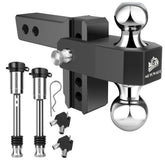 METOWARE adjustable trailer hitch with aluminum drop for precise 4-inch rise and 4-inch drop.