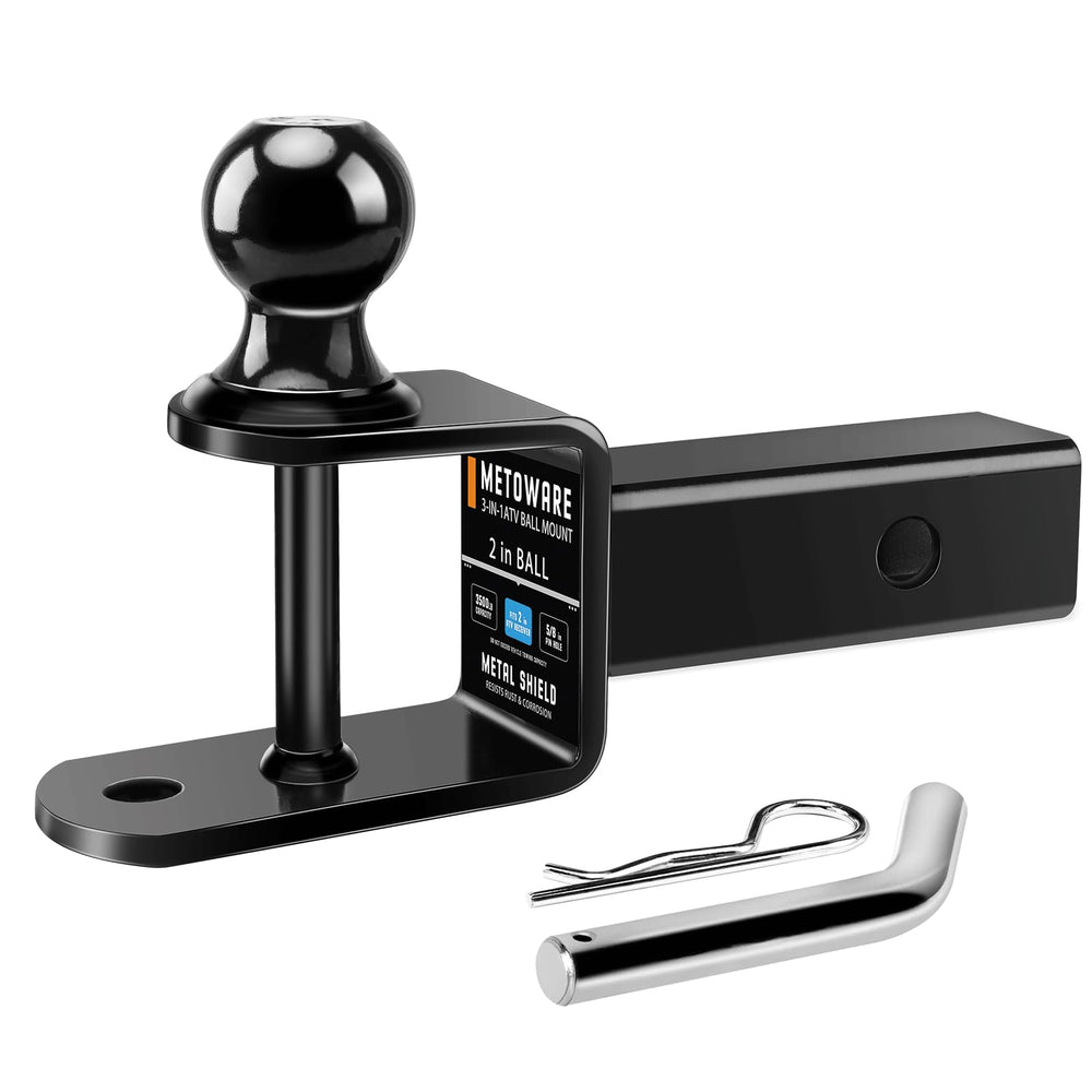 METOWARE ATV hitch ball close-up showing sturdy 2-inch ball for reliable towing