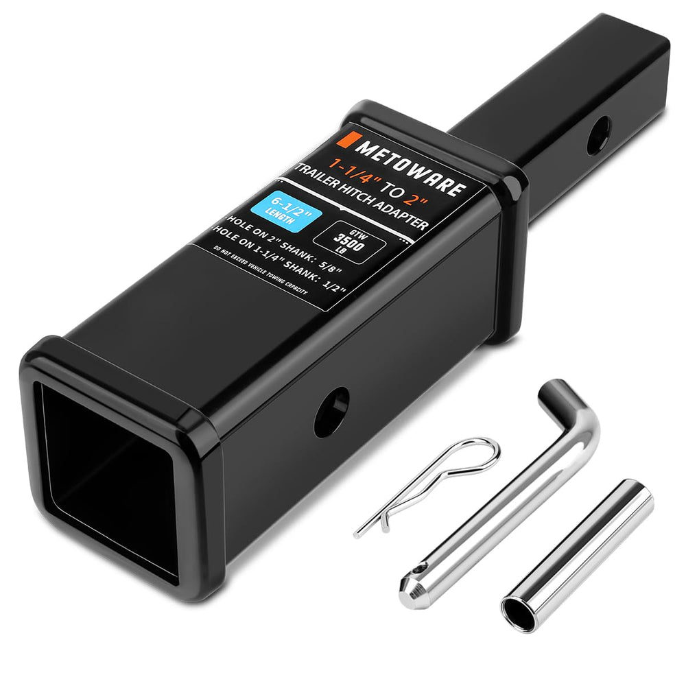 METOWARE trailer hitch adapter installed in a receiver for 1-1/4 to 2 inch compatibility