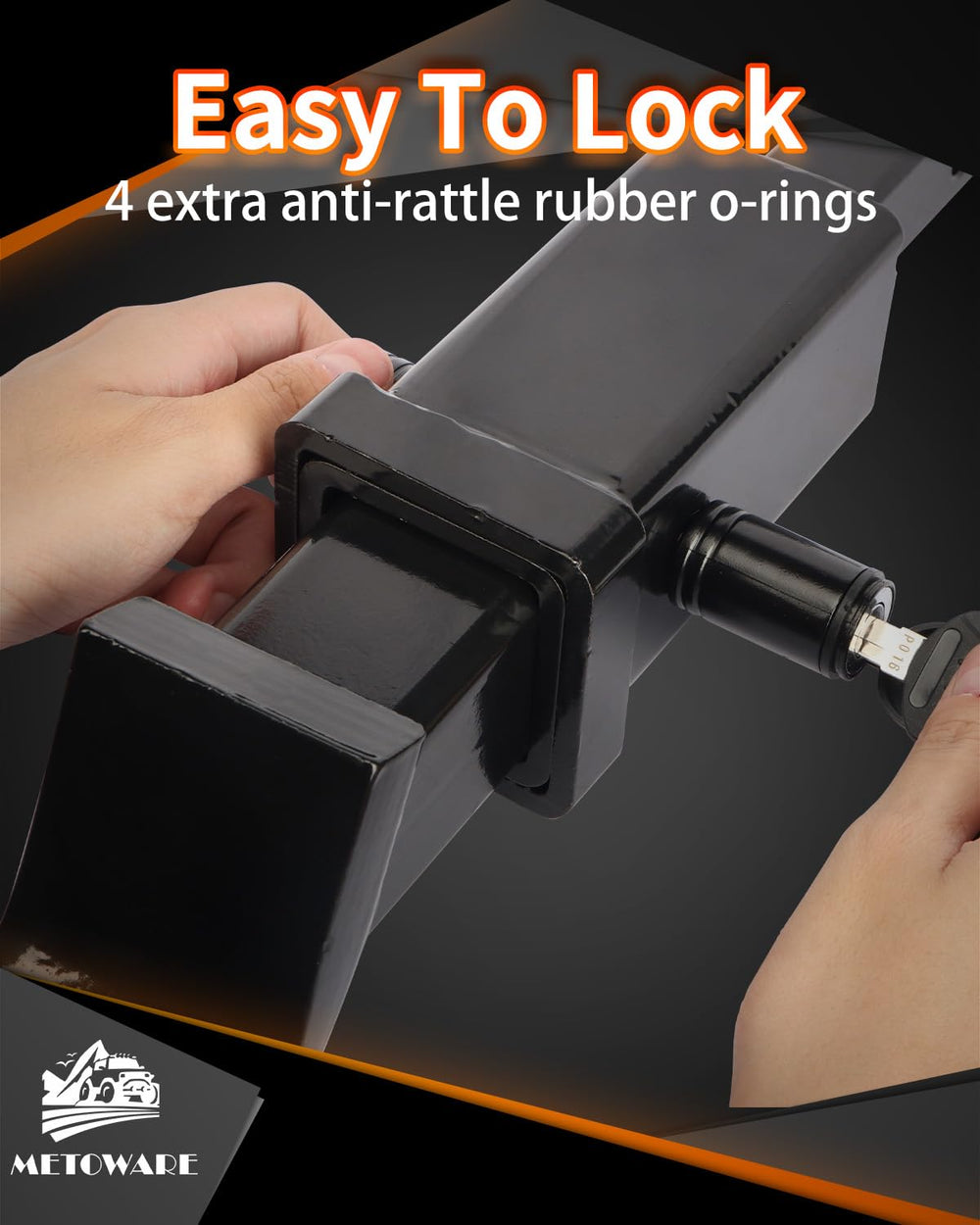 METOWARE trailer hitch lock fits 2-inch receiver tubes for Class III and IV.