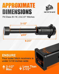 METOWARE hitch lock supports universal fit for 2in and 2.5in receivers.