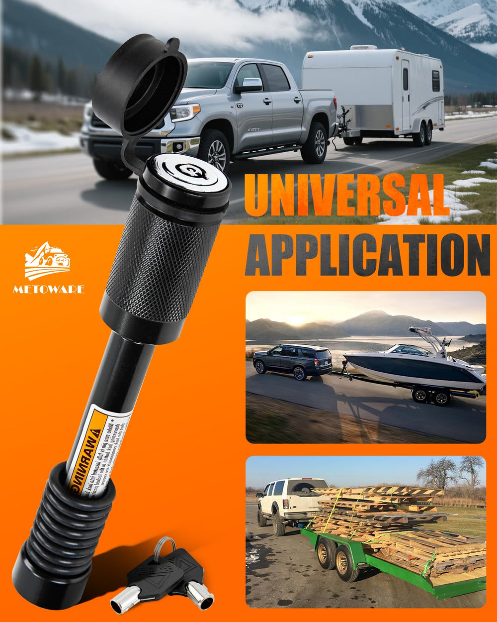 METOWARE simple, secure hitch pin for RVs, boats, and trailers.