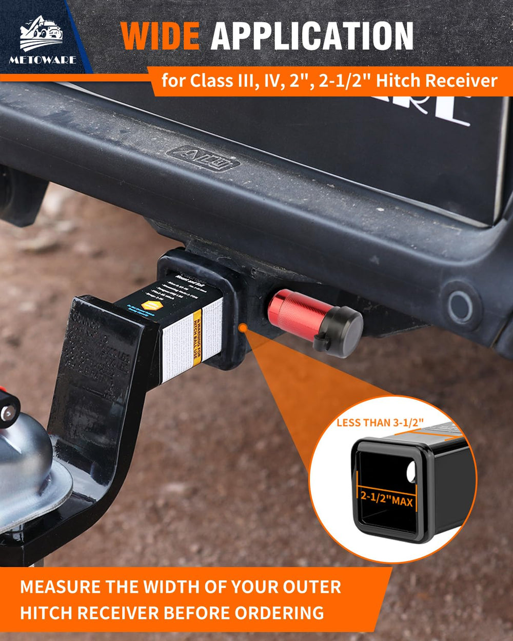 METOWARE 2-1/2in receiver pin lock resists rust and weather