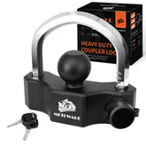 METOWARE universal trailer coupler lock closeup shows rugged aluminum body and secure grip.