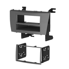 Metra 99-8218 dash kit in silver contours the factory dashboard for seamless integration.