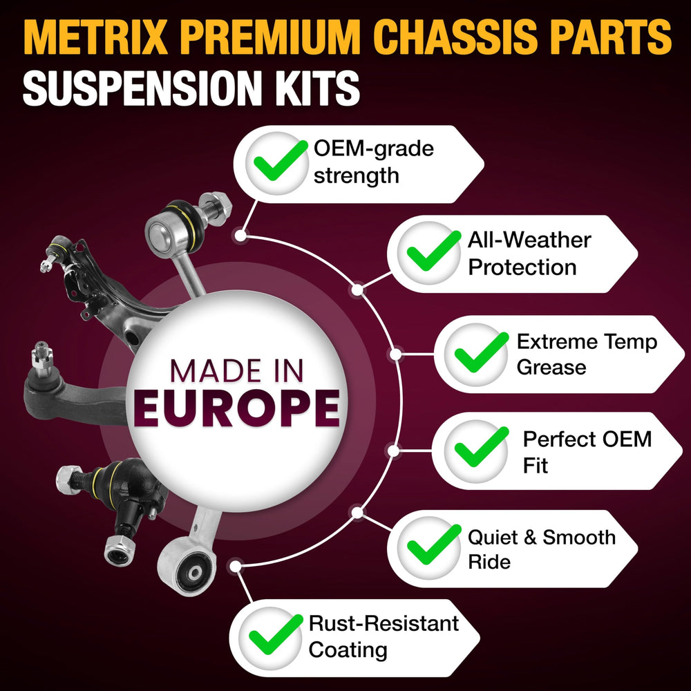 METRIX Premium cataphoresis-plated parts protecting against salt and debris.