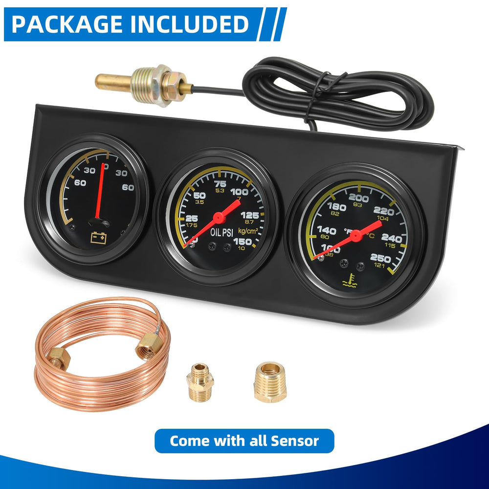 MH dashboard triple gauge kit installation on 12V vehicle