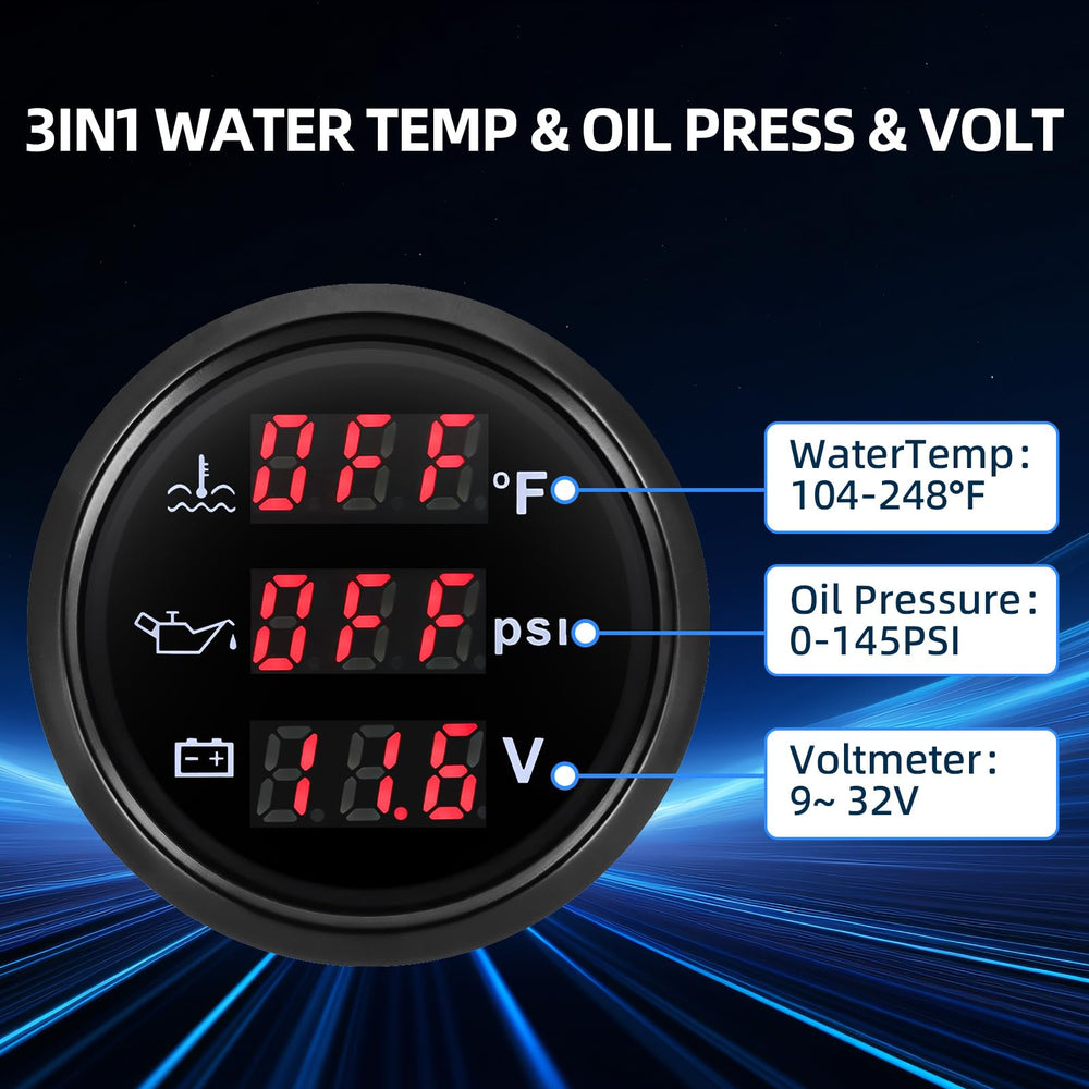 MH Triple Gauge Voltmeter display shows charging status across 9-32V systems