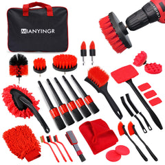 MIANYINGR 32Pcs red car detailing kit in handbag for organized car care on the go.