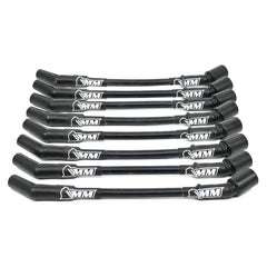 Michigan Motorsports LS spark plug wires close-up in black 10mm for strong ignition.