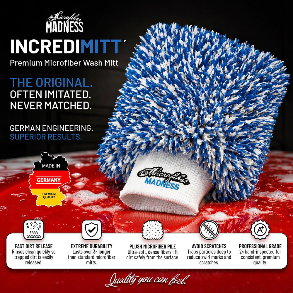 Incredimitt built-in sponge enhances water and shampoo retention for lubrication.