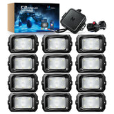 MICTUNING C2 curved RGBW rock light pod glowing for dramatic underglow.