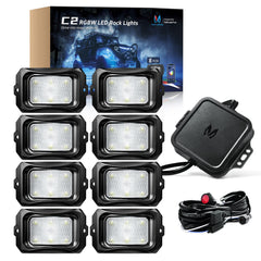 MICTUNING C2 curved RGBW rock light pod undercar glow for vivid color